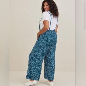 Torrid 4x Wide Leg‎ Stretch Crepe Jumper Teal Blue Polka Dots  Rayon